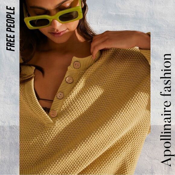 FREE PEOPLE HAILEE SWEATER TOP IN YELLOW GOLD NEW LARGE - Picture 4 of 6
